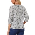 thumbnail image 3 of INSPIRAR CHIC Blusa Bohemia para Mujeres con Estampado Floral, Cuello con Lazo, Manga 3/4, Tops Casuales M Gris, 3 of 6