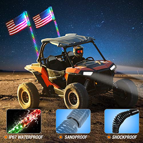 Nilight 2PCS 3FT Spiral RGB Led Whip Light with Spring Base Chasing Light RF Remote Control Lighted Antenna Whips for Can-Am ATV UTV RZR Polaris Dune Buggy Offroad Truck