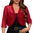 thumbnail image 4 of UDAUDU Women's Sheer Mesh Crop Tops Shrug 3/4 Sleeve Going Out Lightweight 2026 Spring Summer Cardigan Jacket Red XL, 4 of 7