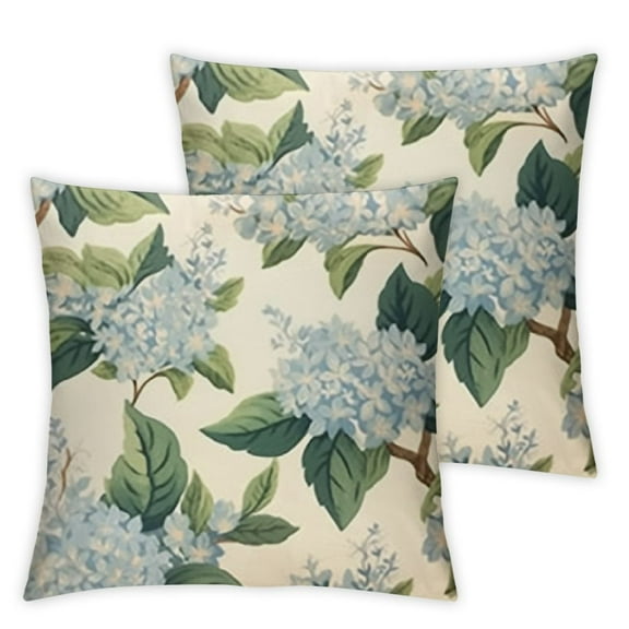 Qinduosi Blue Hydrangea Flower Throw Pillow Covers Set of 2 Decorative Farmhouse Floral Pillowcases Square Spring Summer Floral Cushion Covers for Couch Sofa