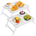 thumbnail image 1 of Mesa Bandeja para Cama Artmeer con Patas Plegables de Bambú Blanca Paquete de 2, 1 of 7
