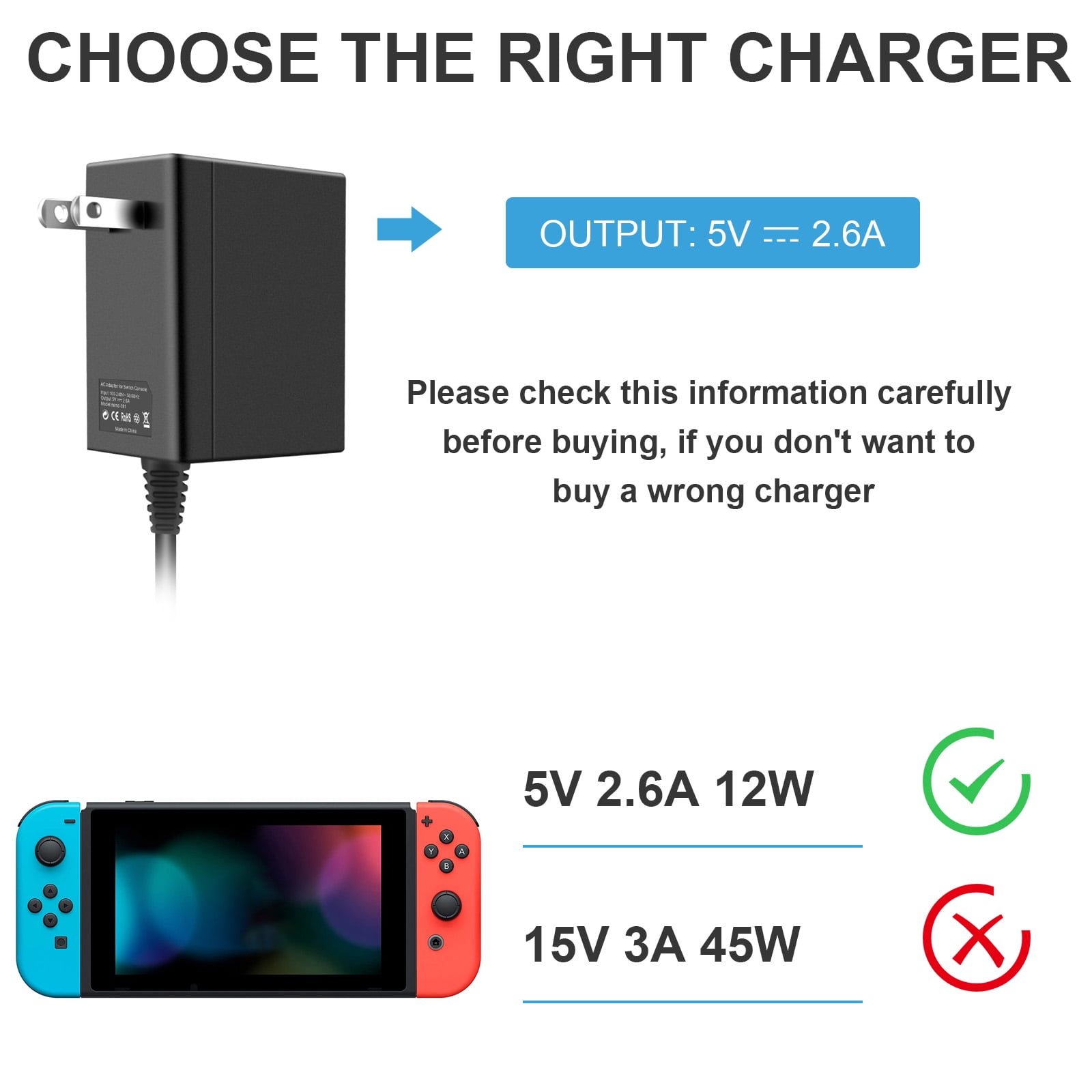 4 Packs Charger for Nintendo Switch 5V/2.6A Switch Fast Charger UL