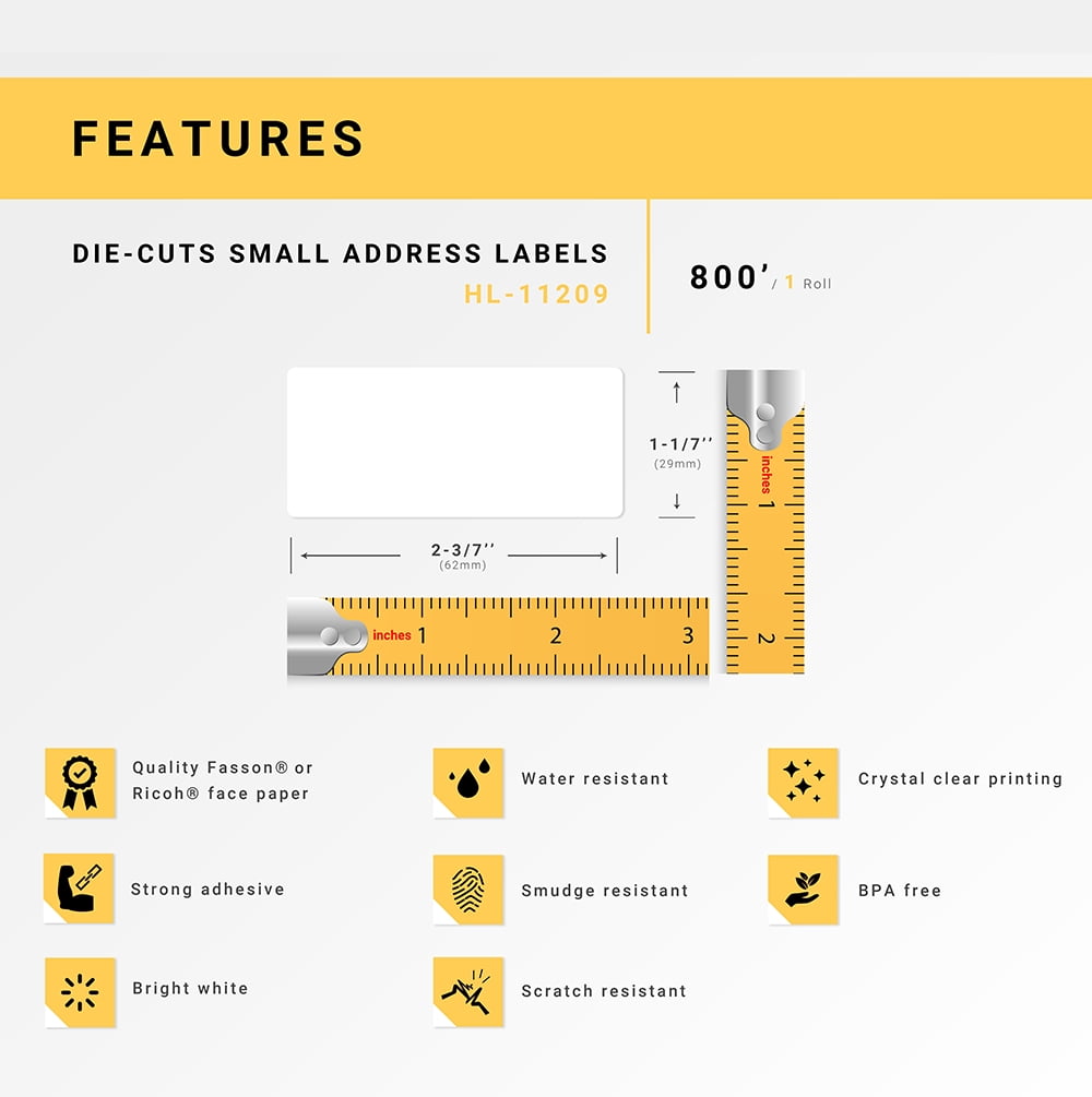 HOUSELABELS Compatible with DK-1209 Replacement Roll for Brother QL Label Printers; 800 Address Labels; 1-1/7" x 2-3/7" (29mm*62mm) with 1 REUSABLE CARTRIDGE - 20 Rolls