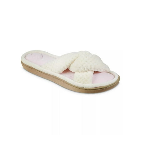 

ISOTONER Womens Ewe White Microterry Signature Popcorn Round Toe Slip On Slippers S
