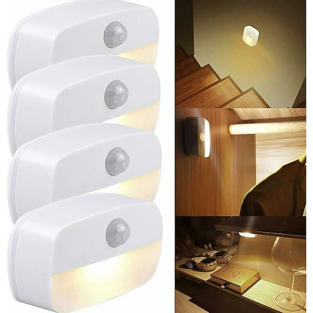 LED Night Lights with Motion Sensor Gritin White 4 Pack Children's Night Lamp On/Off Closet Lighting with Adhesive Orientation Lighting for Kids Bedro