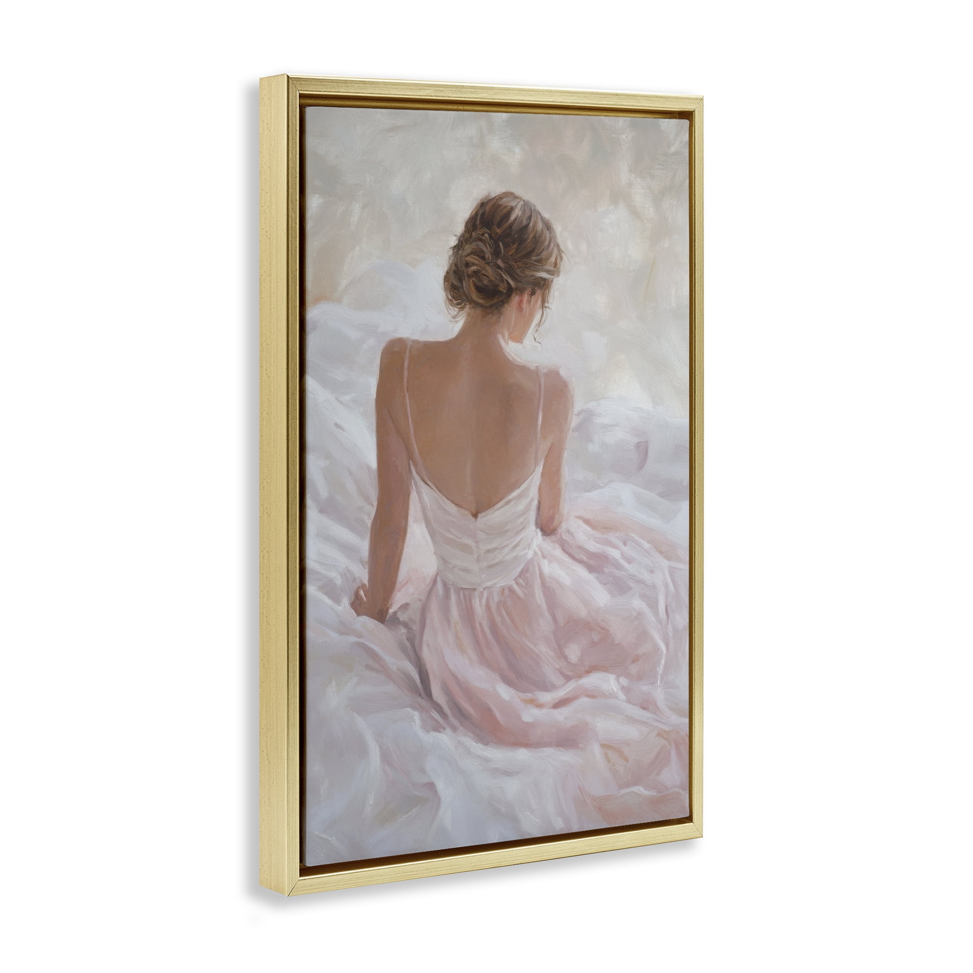 Stupell Industries Quiet Reflection in Pastel Pink Gold Framed Floater Canvas Wall Art, design by Petal Prints Design