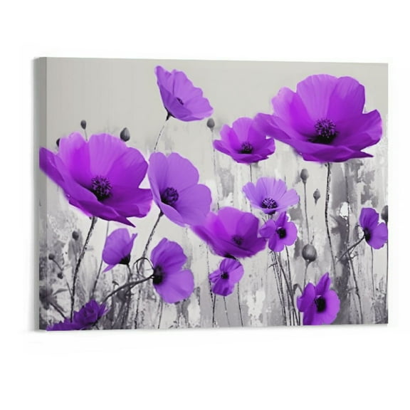 ONETECH Large Canvas Wall Art Purple Flower Wall Art Black and White Picture Prints Framed Wall Art for Living Room Bedroom Size- 20x16 Inch