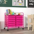 thumbnail image 3 of LYYHTY12-Drawer Rolling Storage Cart, Multifunctional Art Craft Organizer Cart, Mobile Utility Storage Cart with Removable Drawers & Lockable Wheels, Craft Cart for Home Office School, Hot Pink, 3 of 9