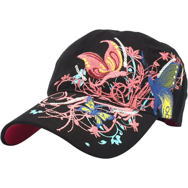 Gorra de béisbol con bordado de mariposas para mujer, gorra de béisbol con diseño de pato, tendencia de moda, visera trasera Negro - Talla Única Negro - Talla Única Xishao ropa