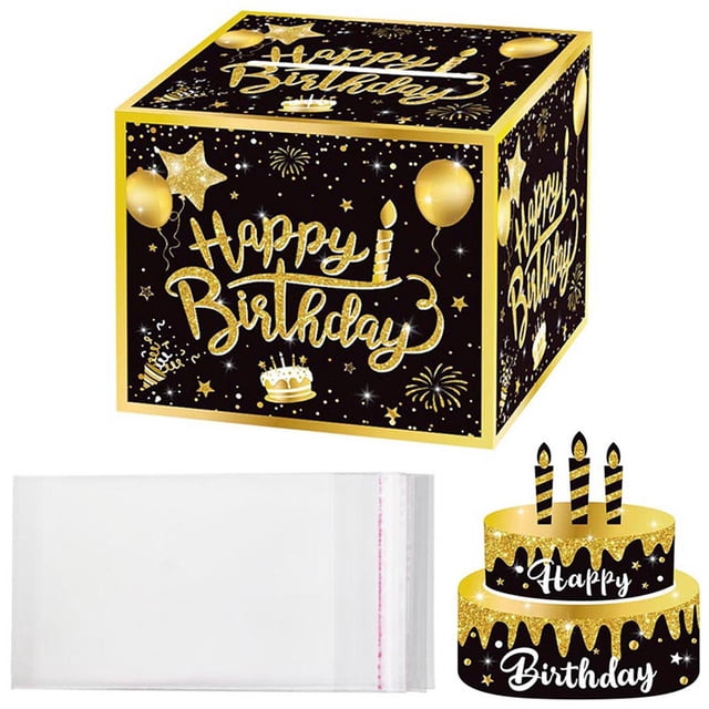 Caja Dinero Sorpresa para Fiesta Cumpleaños Accesorios Ambiente Cumpleaños Caja Dinero Oro