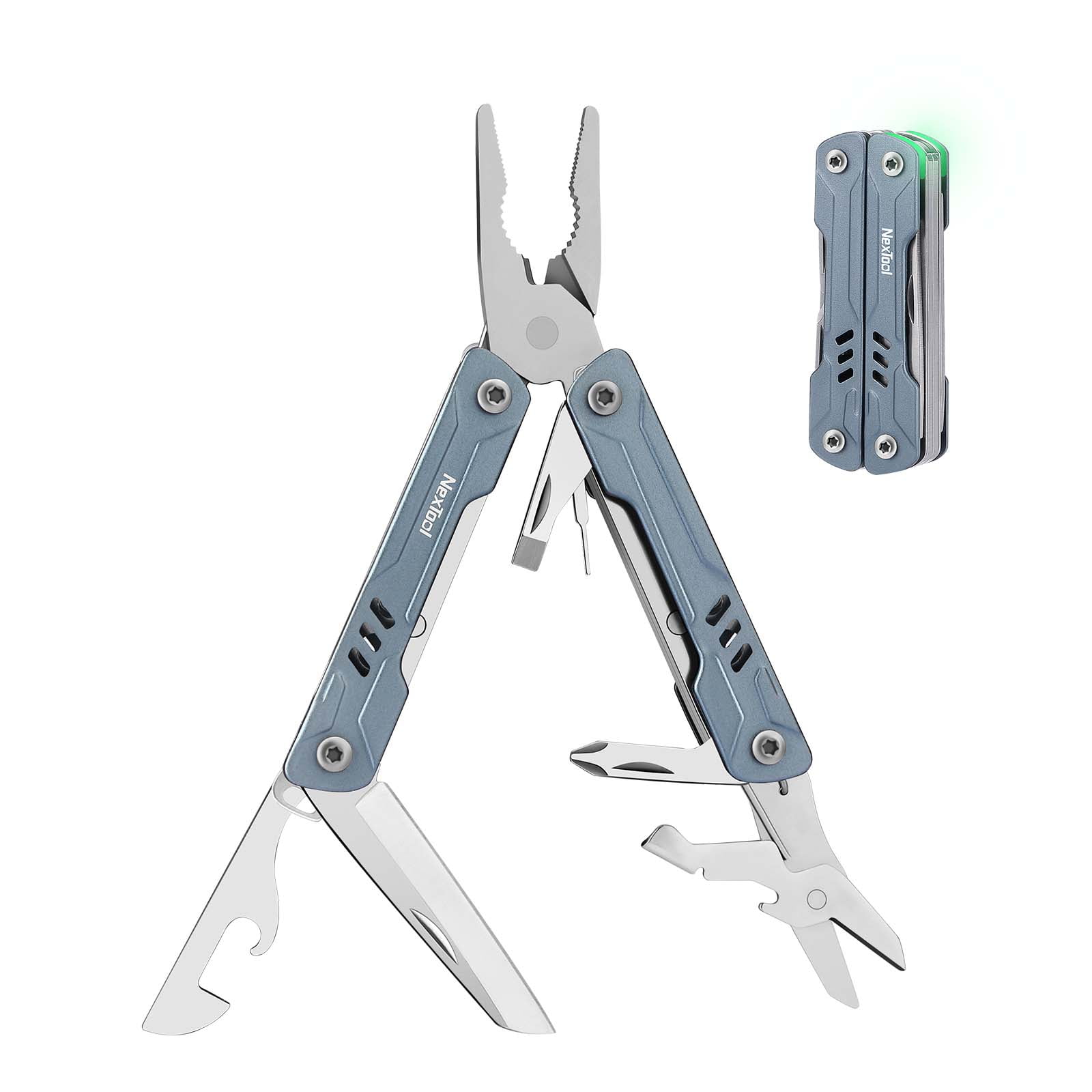 NexTool 12 in 1 Multitool Mini Multi Pliers with Pocket Knife Key Ring EDC Tool Mini Sailor Blue