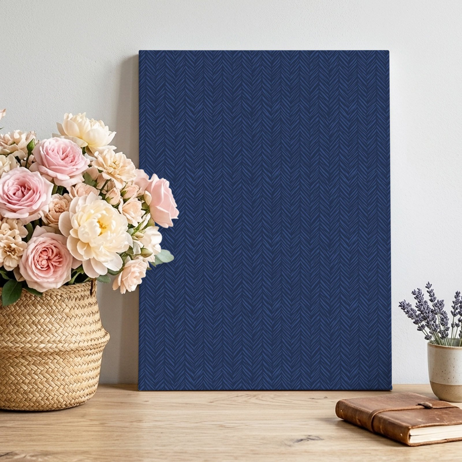 Navy Herringbone Canvas Wall Art for Living Room 16 Lx12 W Solid Linen Canvas Fabric Texture Poster Print Painting for Bed Headboard Office Cubicle Decoration Wall Pictures Prepare To Hang