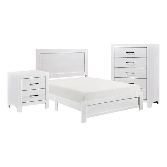 Ko Three Piece Full Size Bedroom Set- Panel Detailing- Metal Handles