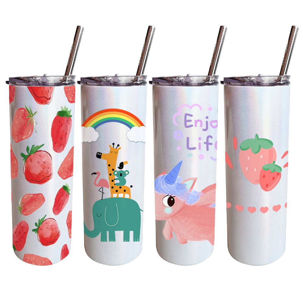 16oz Tapered Stainless Steel Rainbow Sparkle Straw Cup Sublimation Blank