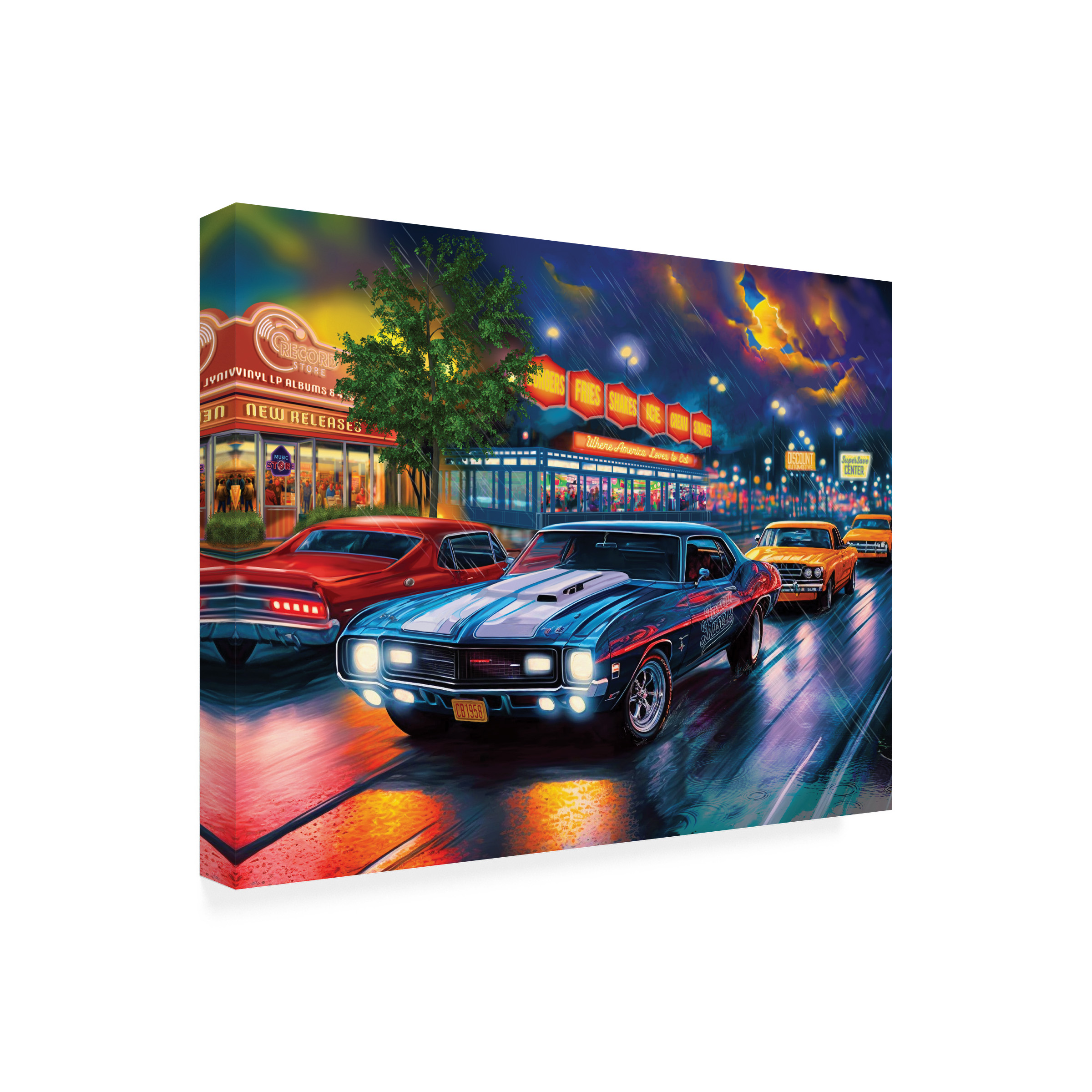 Canvas Wall Art - Bigelow Illustrations 'Rain on the Boulevard' Wall Art for Living Room, Bedroom, or Office DÃ©cor by Trademark Fine Art - 19 x 14 Inches