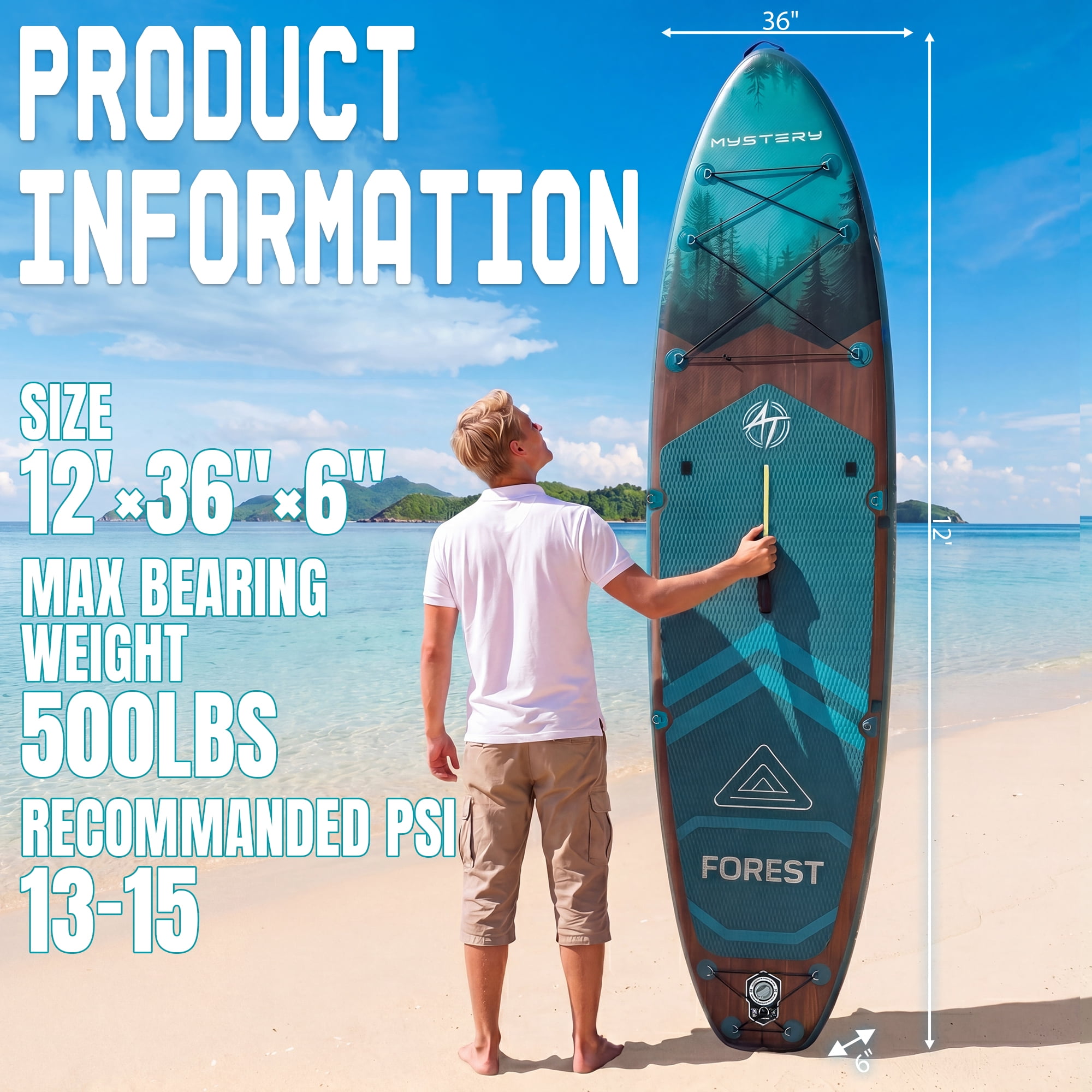 Ultifit Inflatable Paddle Board Extra Wide 500 Lbs Capacity Anti-Slip Design with SUP Accessories and Seat 12' x 36"