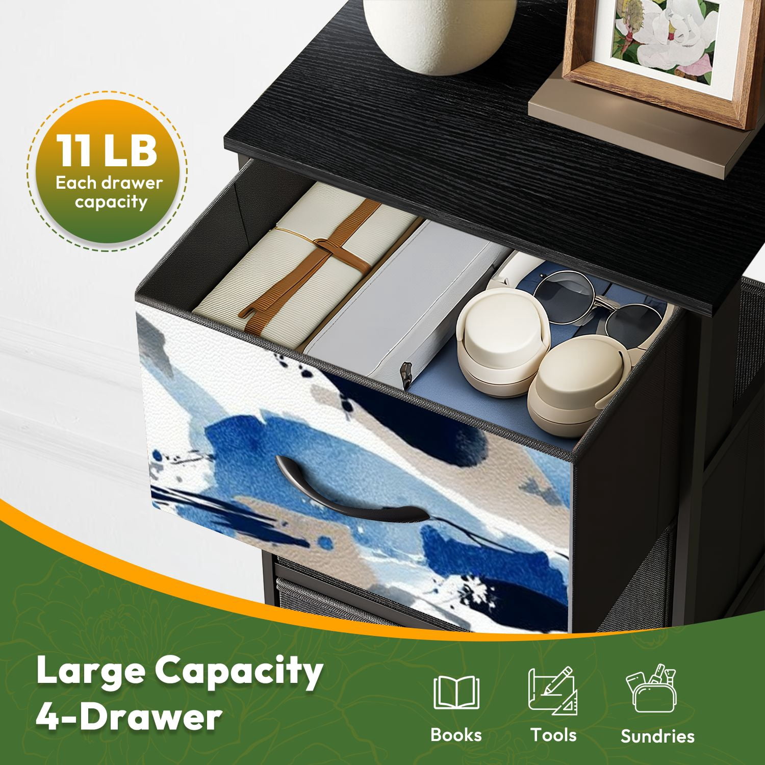 4 Drawer Vertical Storage Dresser Abstract brush strokes watercolor patterns banners posters fabric with Wood Top Fabric Pull Drawers