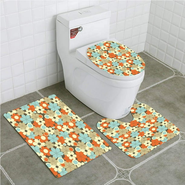 ABPHQTO Floral Retro Flor Simplista Ed Pétalos Fragancia Esencia Círculo Juego de alfombras de baño de 3 piezas Alfombra de baño Alfombra de contorno y tapa de inodoro ABPHQTO Cont-CHAPPLE-26909