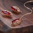 thumbnail image 3 of rygai 1 Set Necklace Earrings Set Vintage Elegant Hollow Oval Pendant Adjustable Bright Luster Decorative Gift Bride Faux Gemstone Dangle Necklace Earrings Set for Party,Red, 3 of 8