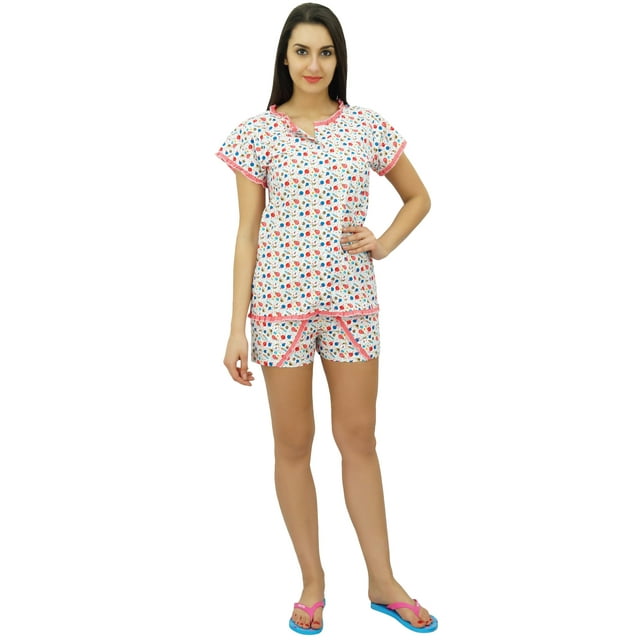Bimba Ensemble de Nuit Mignon pour Femmes en Coton, Haut Boutonné avec Short