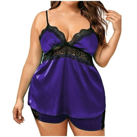 

nsendm Two-Piece Lace Racy Underwear Underwire Lingerie Sexy Muslin Women Pajamas Nightdress Sexy Lingerie for plus Size Women Underwear Purple 3X-Large