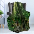 thumbnail image 4 of Forest Soft Flannel Fleece Throw Blanket, Rain Woodland Scenery River in the North Forest in the Early Morning Humid Fog Print, Cozy Plush for Indoor and Outdoor Use, 50" x 70", Green, by Ambesonne, 4 of 5
