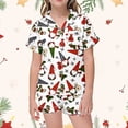 thumbnail image 2 of Bjutir Girl Pajamas Casual Christmas Printed Button Down Collar Short Sleeve Top Shorts Pajama Set Crew Neck Cute Print Kids Sleepwear,8-9 Years, 2 of 5