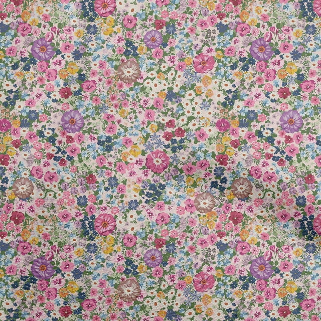 oneOone Velvet Light Pink Fabric Asian Ditsy Flower Craft Projects Decor Fabric Printed By The Yard 58 Inch Wide