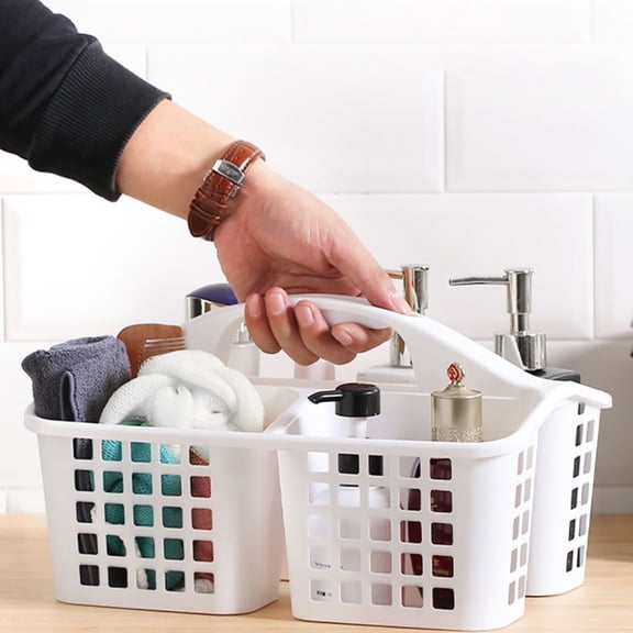 Grey Shower Caddy Basket with 3 Compartments,Portable Divided Bathroom Cleaning Caddy Organizer Storage Tote with Handle for Room Essentials