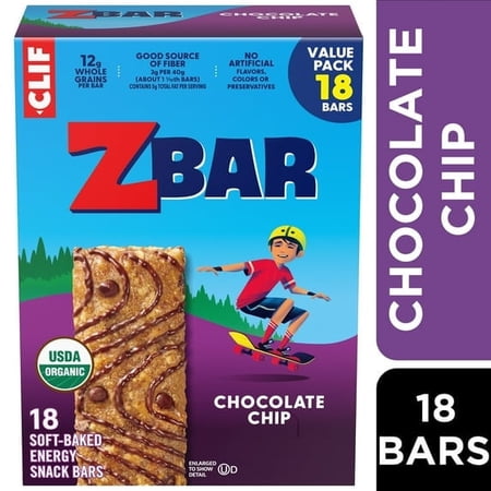 Zbar Chocolate Chip Soft-Baked Energy Snack Bars Organic Granola Bars Snacks for Kids 18 count