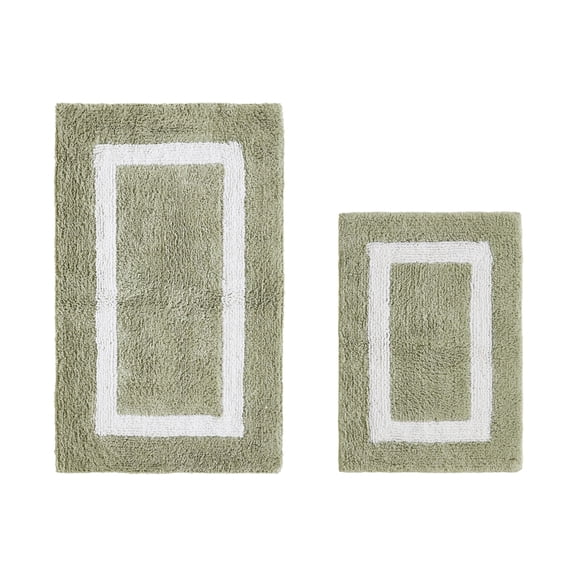 Better Trends 2 Piece Bathroom Rug Set 100% Cotton - Reversible, Soft, Absorbent and Machine Washable Bath Rugs Suitable for Bathroom Floor, Tub, Shower Dark Sage & White Hotel Multi Collection