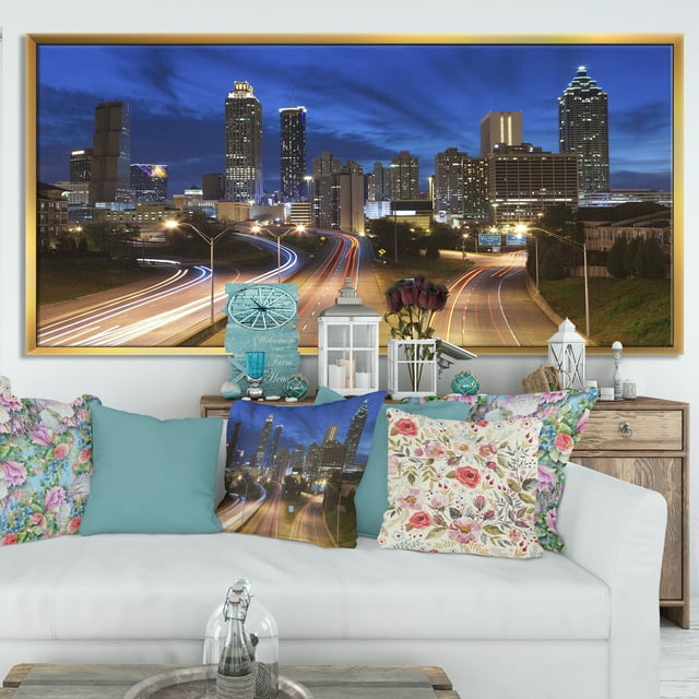 Designart - Atlanta Skyline Twilight Blue Hour - Cityscape Framed Canvas Print
