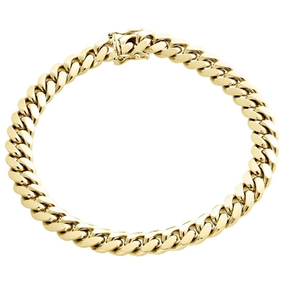 Mens Real 10K Yellow Gold 8mm Solid Miami Cuban Link Fancy Bracelet Box Clasp 9"