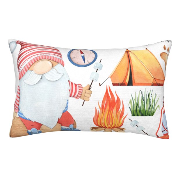 Fotbe Gnome Camping Funda de Almohada Decorativa Estilo Occidental, Lujo en Algodón, Fundas para Almohadas King, Cojín Estampado para Decoración del Hogar-20"x30"