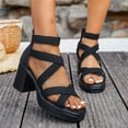 thumbnail image 2 of Rokment Women's Platform Chunky Block High Heels Dressy Sandals 2026 Trendy Casual Leather Square Toe Ankle Strap Heeled Strappy Summer Shoes with Back Zipper Black Size 6.5, 2 of 5