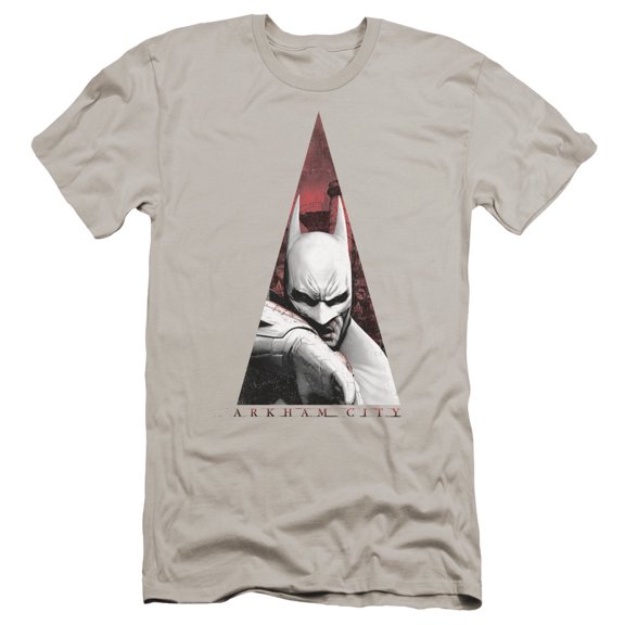 Batman Arkham City Bat Triangle Premium Canvas T-Shirt Adult Slim Fit 30/1-Silver
