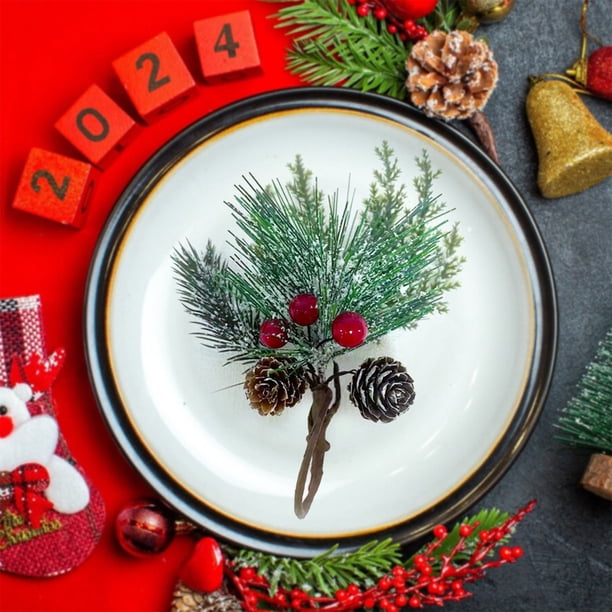 ¡Rebajas de Liquidación!, Juego de anillos para servilletas de Navidad con ramas artificiales y frutos rojos para decoración de mesas festivas y cenas Akmoler