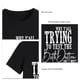 thumbnail image 4 of Camiseta informal de verano de corte holgado, transpirable, de manga corta y cuello redondo, color negro, con fuente blanca, 4 of 5