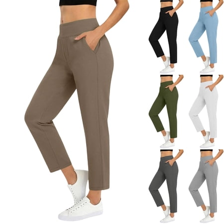 Women s Stretch Travel Pants Mid Rise Cropped Ankle Length with Tummy Smoothing Lightweight Golf & Casual Sports Wear Versatile Trousers | CSEONE Blue L