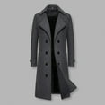 thumbnail image 3 of comerut Men Overcoat Double-breasted Slim Fit Mid Length Long Sleeve Thick Windproof Warm Soft Solid Color Cardigan Buttons Lapel Men Long Coat, 3 of 7