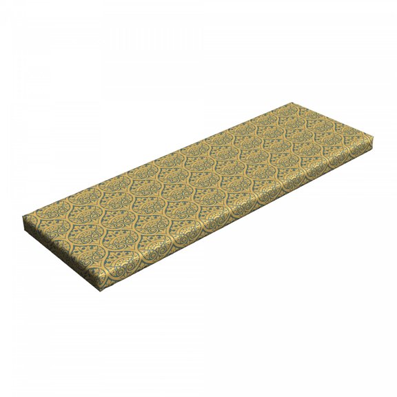 Vintage Bench Pad, Byzantine Ornament with Curves and Flowers Rococo Art Motifs, HR Foam Cushion with Decorative Fabric Cover, 45" x 15" x 2", Earth Yellow Slate Blue, by Ambesonne