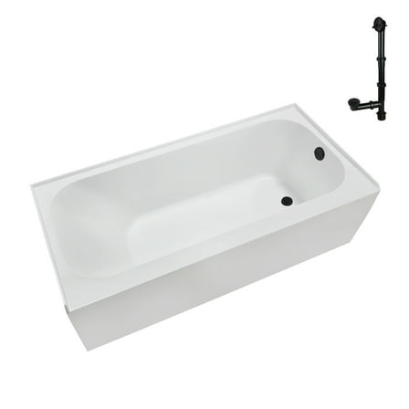 Streamline NAL-5300-BL 66 in. x 32 in. Acrylic Right-Hand Drain Alcove Bathtub in Glossy White With External Drain in Matte Black