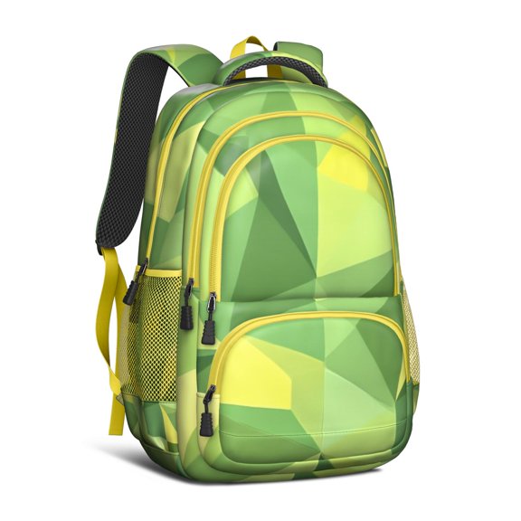 Green and Yellow Modern Art Geometric Backpack for School,Cute School Bag,Schoolbag with Adjustable Shoulder Straps & Padded Back,16.9 Inch