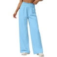 thumbnail image 1 of Pantalones largos para niños, de color liso, con cintura elástica y bolsillos laterales, holgados y transpirables, de poliéster., 1 of 7