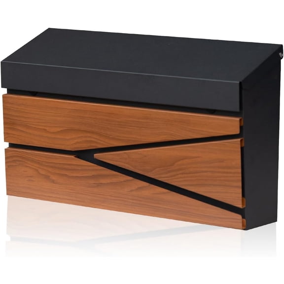 Wall Mount Mailbox, Large Capacity Mailbox for House, Galvanized Steel Rust-Proof Metal Post Box Drop， Mailboxes for Outside, 15.74"×9.84"×4.33", Black Wooden Patterned Metal Sheet