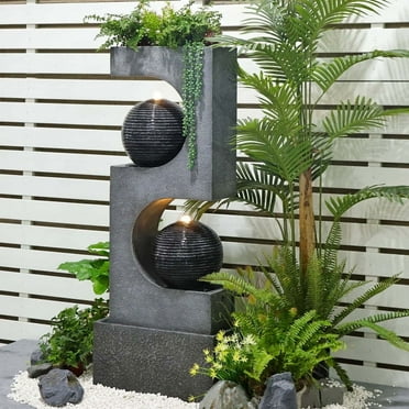 Water Fountains Modern Waterfall Water Feature Outdoor Large Fountain with Lights for Patio Yard Deck Porch Pool, Home Decor