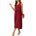 thumbnail image 4 of INSPIRE CHIC Women's Ruffle Nightshirt Maternity Sleeveless Sleepshirt Pleated Loose Nightgown XS Burgundy, 4 of 6