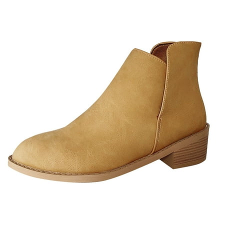 DVKOVI Office Shoes for Women Ankle Boots Short Cowboy Boots for Women Short Boots for Women Ankle Boots Single Shoes for Ladies Casual Shoes Low Heel Cowboy Boots for Women Yellow 38