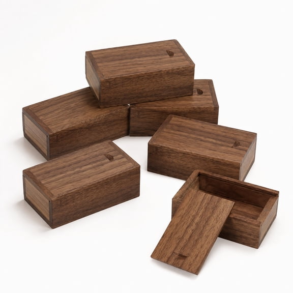 6 Pcs Walnut Wood Jewelry Boxes, Retro Sliding Wooden Ring Gift Boxes for Jewelry Lovers, Wooden Storage Cases for Weddings, Anniversaries, Valentines Day, Gifts and Keepsakes