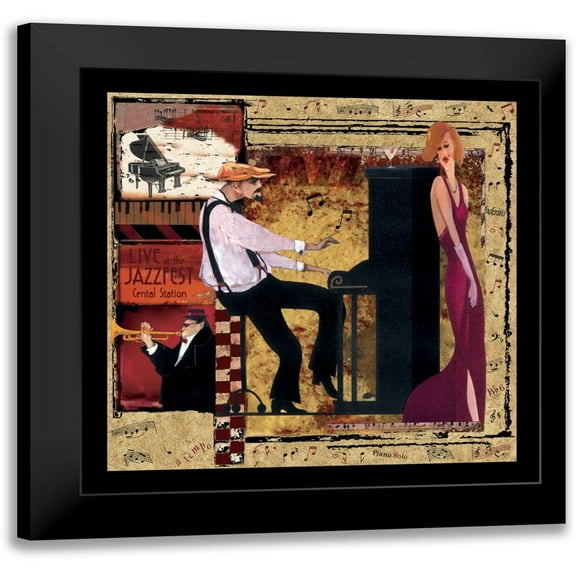 CW Designs Inc. 12x12 Black Modern Framed Museum Art Print Titled - Jazz Piano
